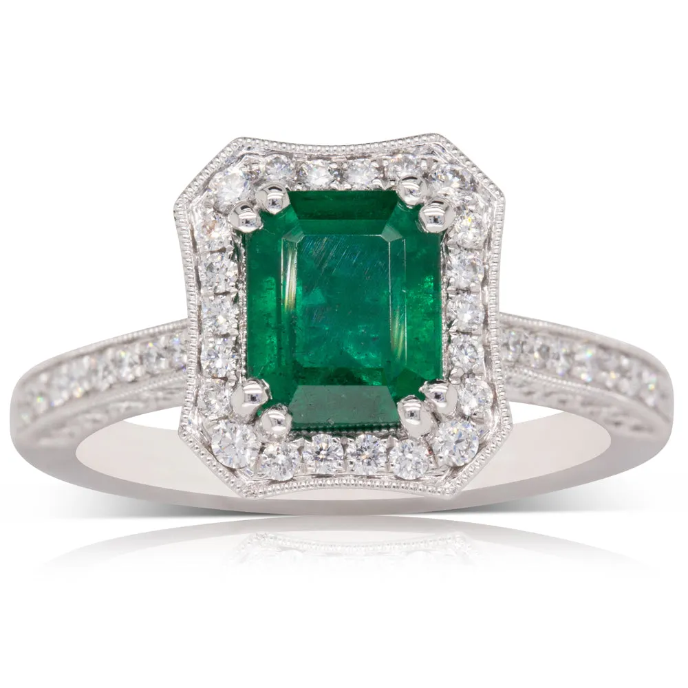 18ct White Gold Emerald & Diamond Ring