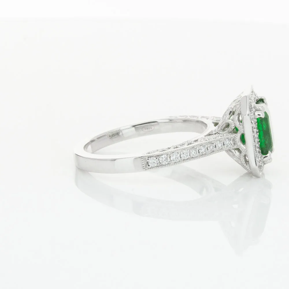 18ct White Gold Emerald & Diamond Ring