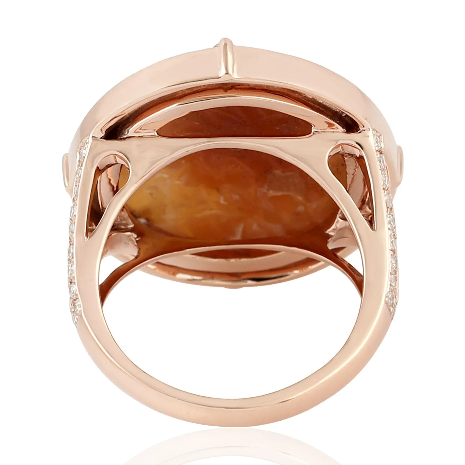 18k Rose Gold Shell Cameo Pave Diamond Cocktail Ring Handmade Jewelry