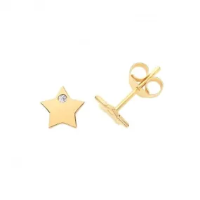 9ct Yellow Gold Star With Single Zirconia Stud Earrings ES630