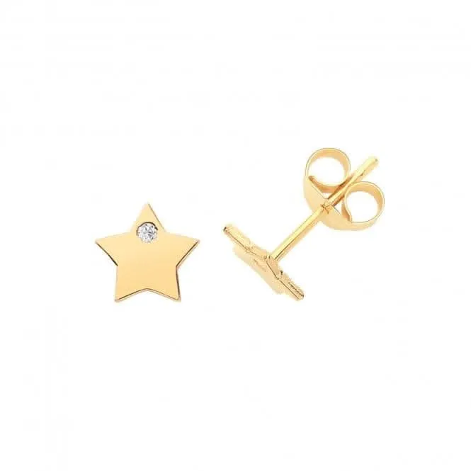 9ct Yellow Gold Star With Single Zirconia Stud Earrings ES630