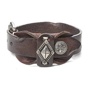 Brown Tribal Cross Leather Bracelet