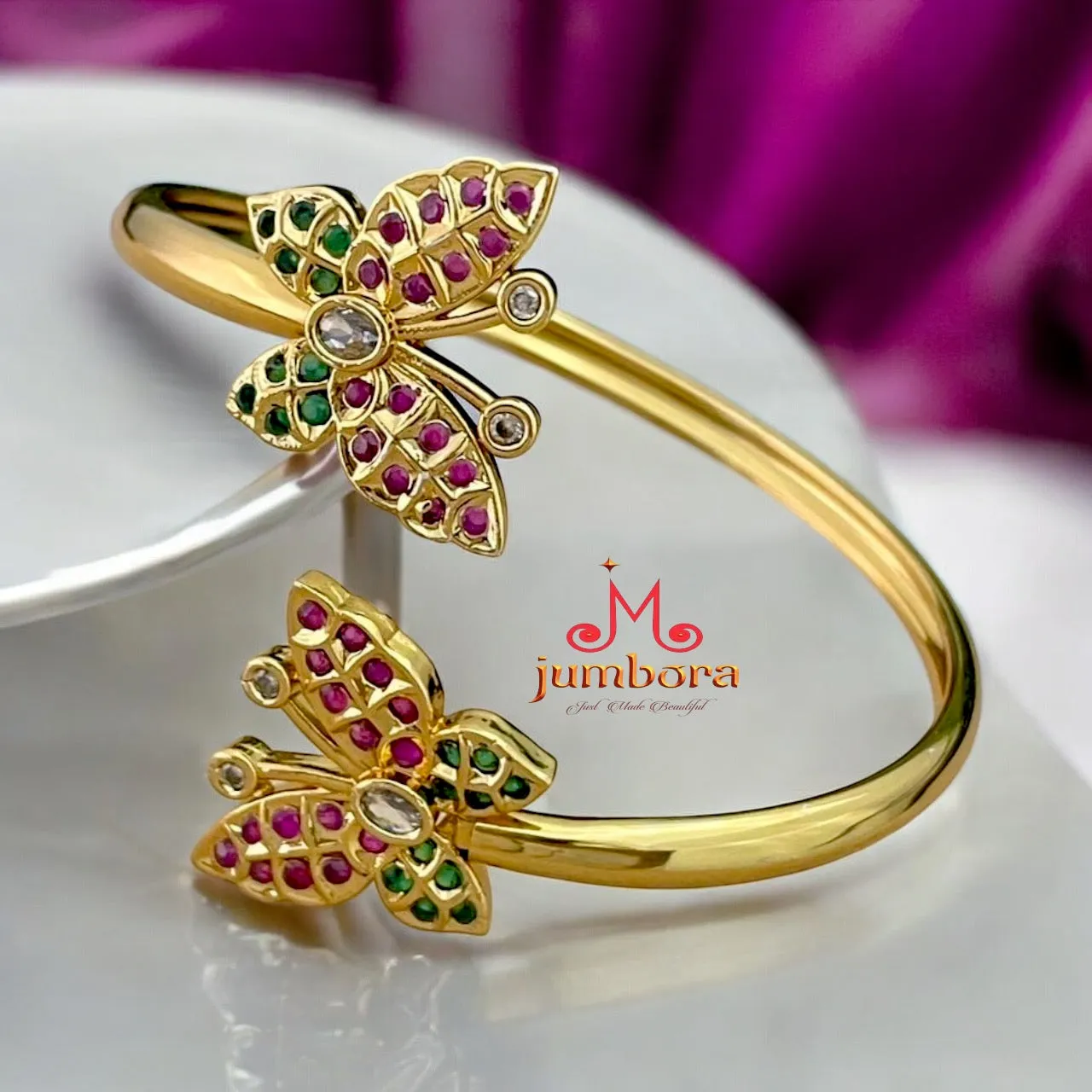 Butterfly Gold Finish Open Type Single Bangle Bracelet