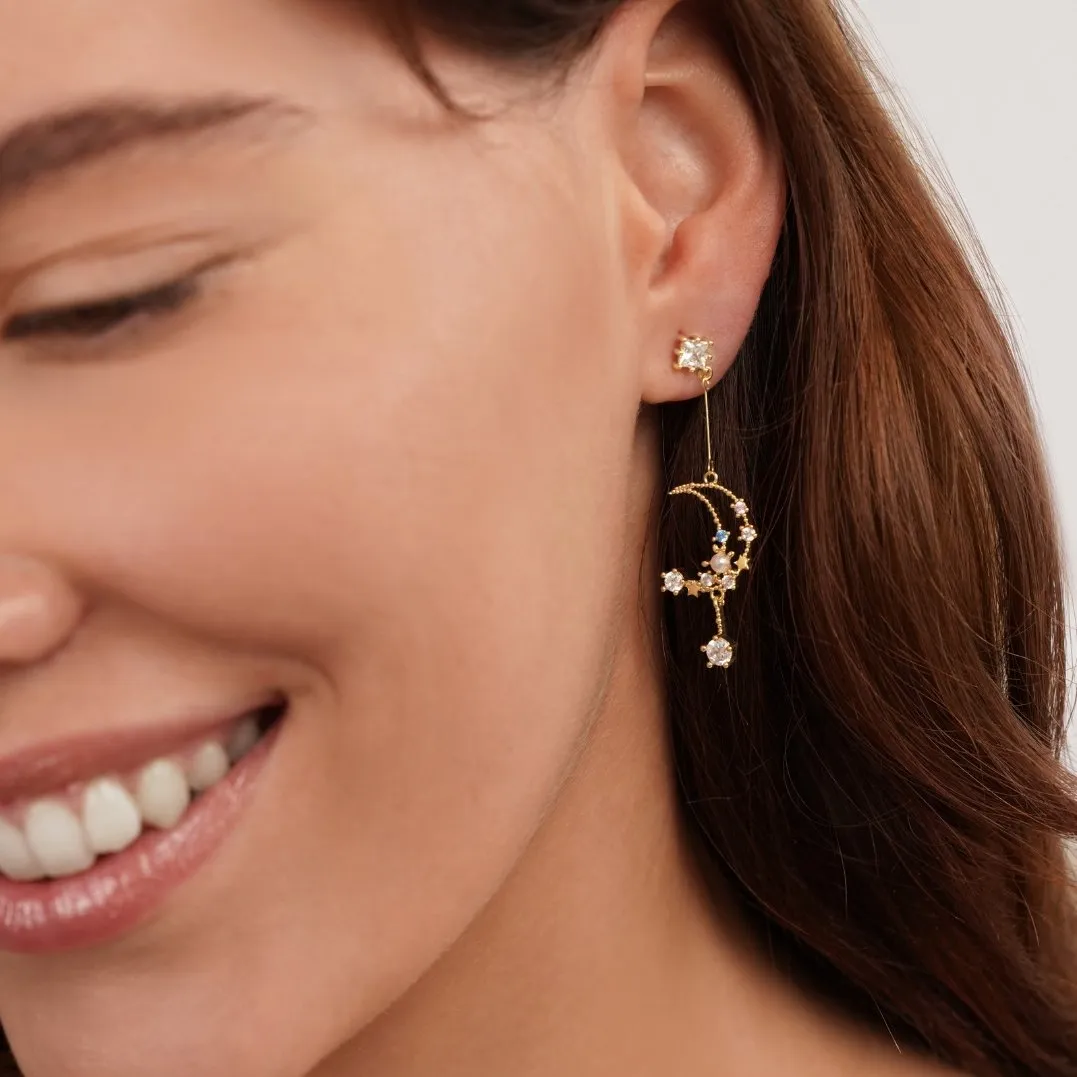 Crystal Crescent Moon Drop Earrings