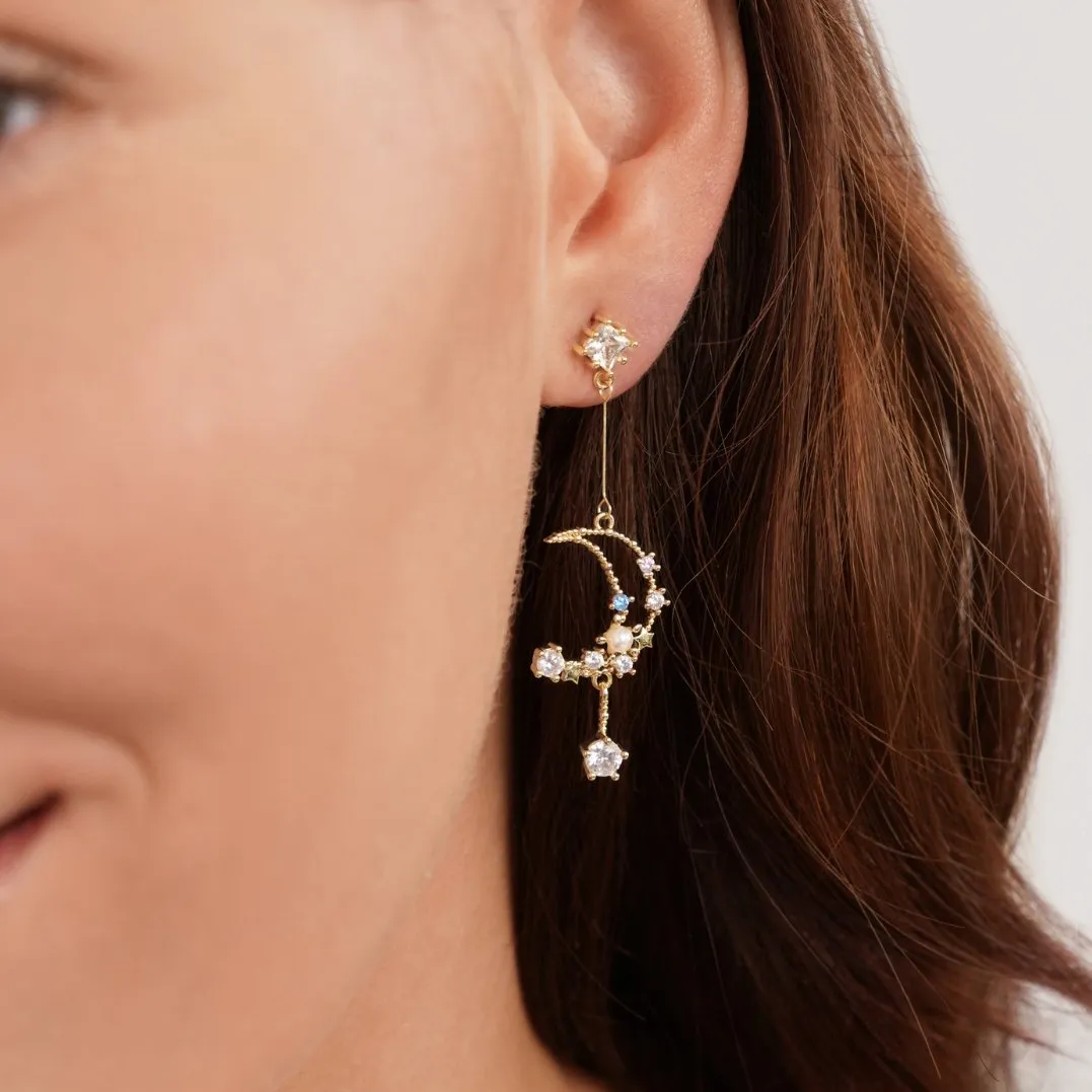 Crystal Crescent Moon Drop Earrings