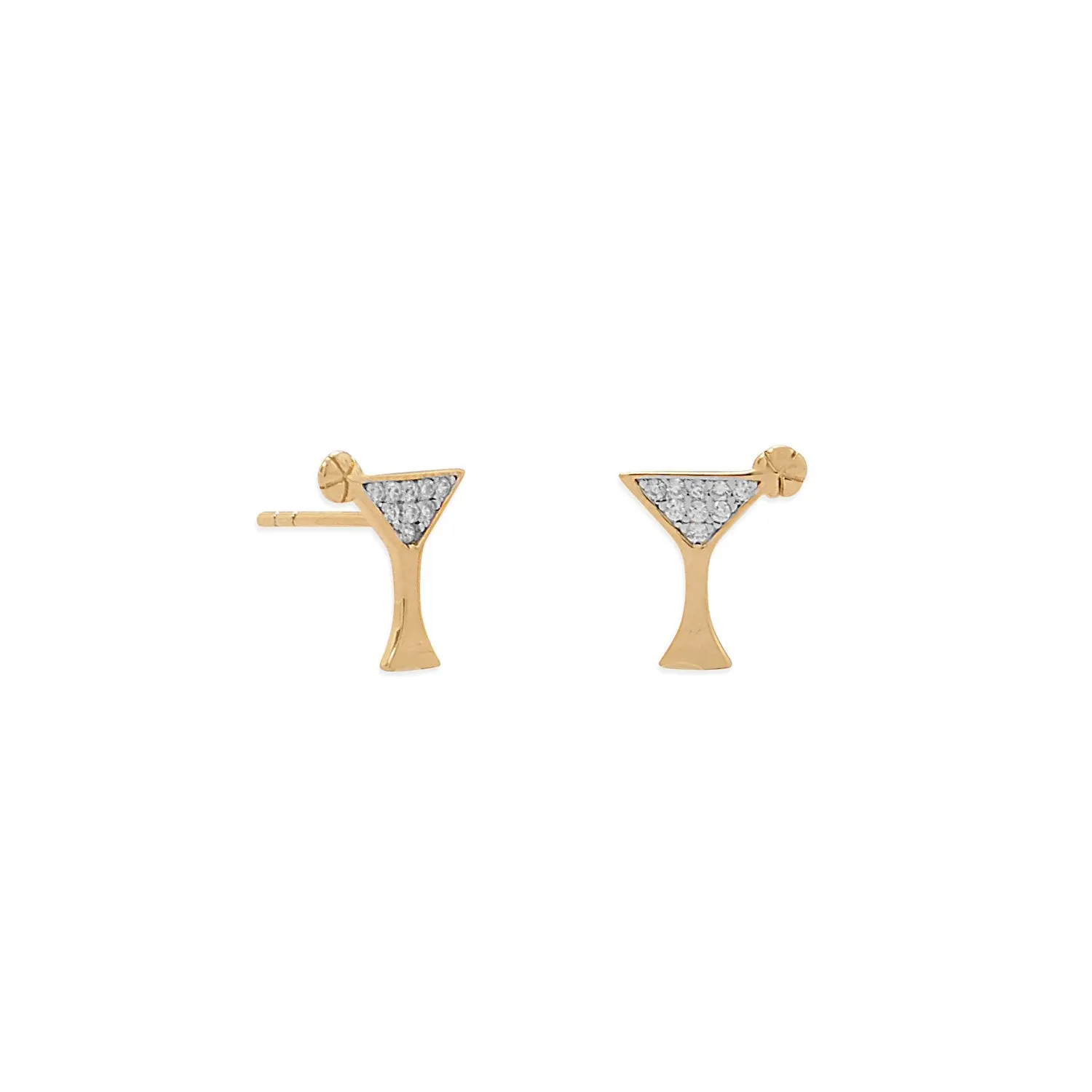 Gold Plated CZ Martini Stud Earrings