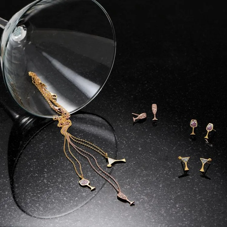 Gold Plated CZ Martini Stud Earrings