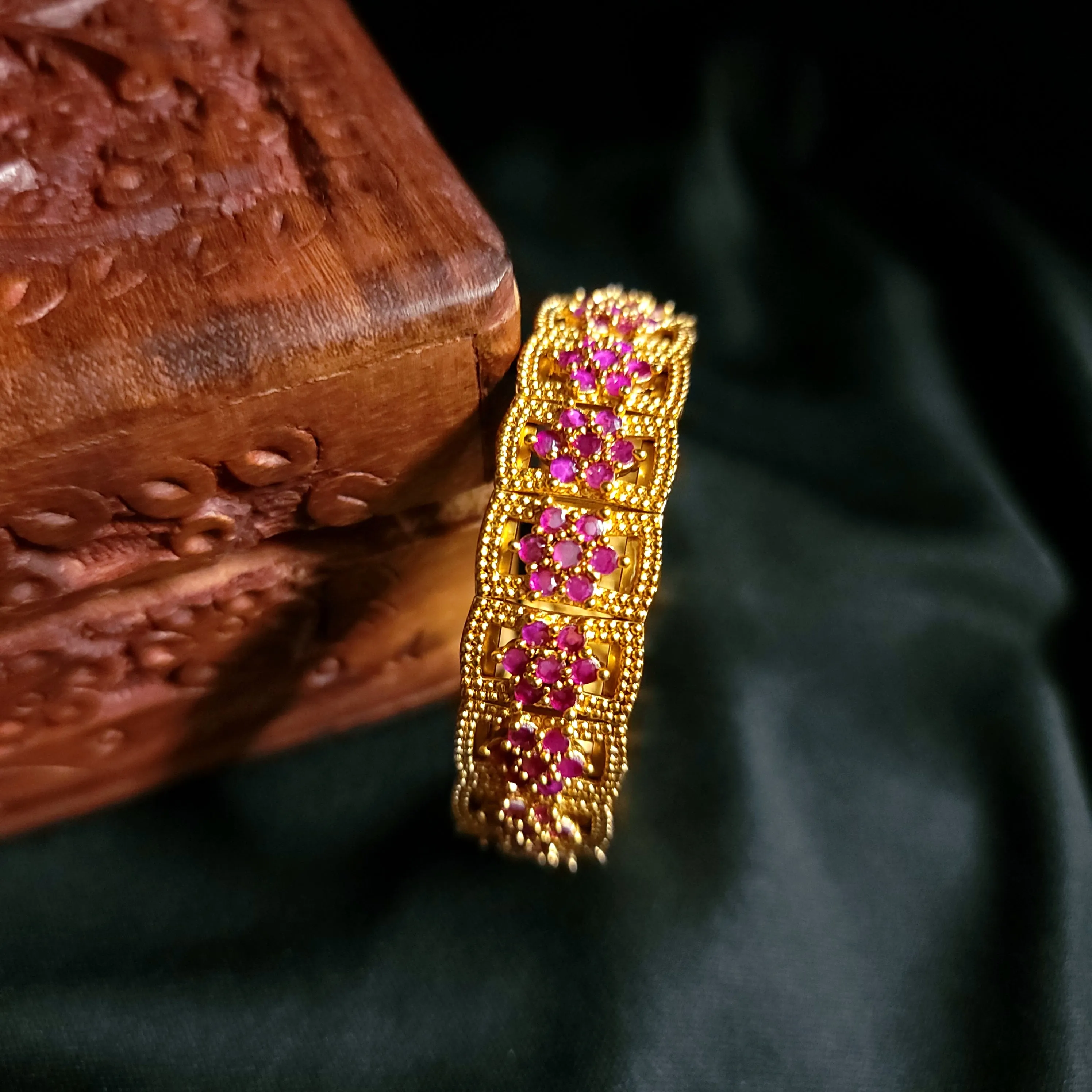 Matte Gold Openable Ruby AD Zircon Bangle