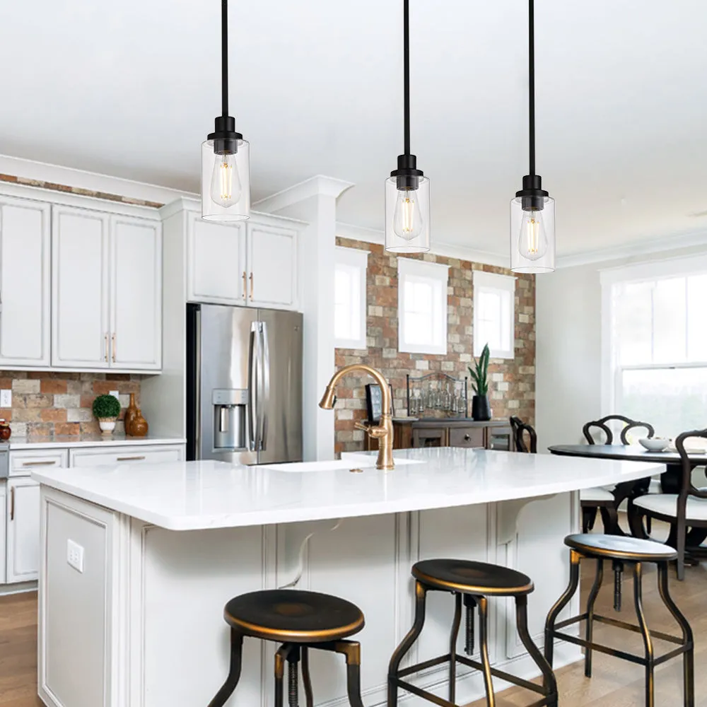 MELUCEE Black Pendant Light 1-Light Modern Dining Room Lighting Fixtures Hanging Mini Chandelier Lighting for Kitchen Island