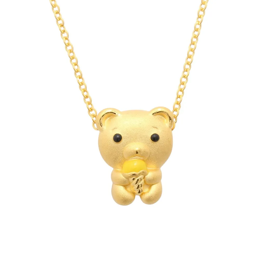 TAKA Jewellery 999 Pure Gold Bear Pendant with 9K Gold Chain