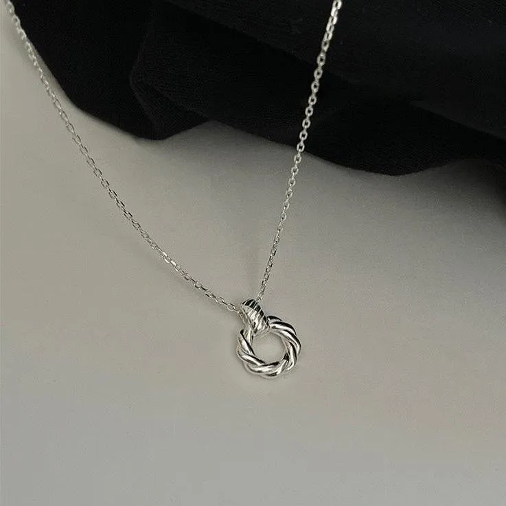 Twisted Rope Eternity Halo Pendant Necklace