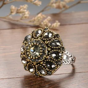 Vintage Jewelry Crystal Flower Ring For Women with Zircon in Silver Color
