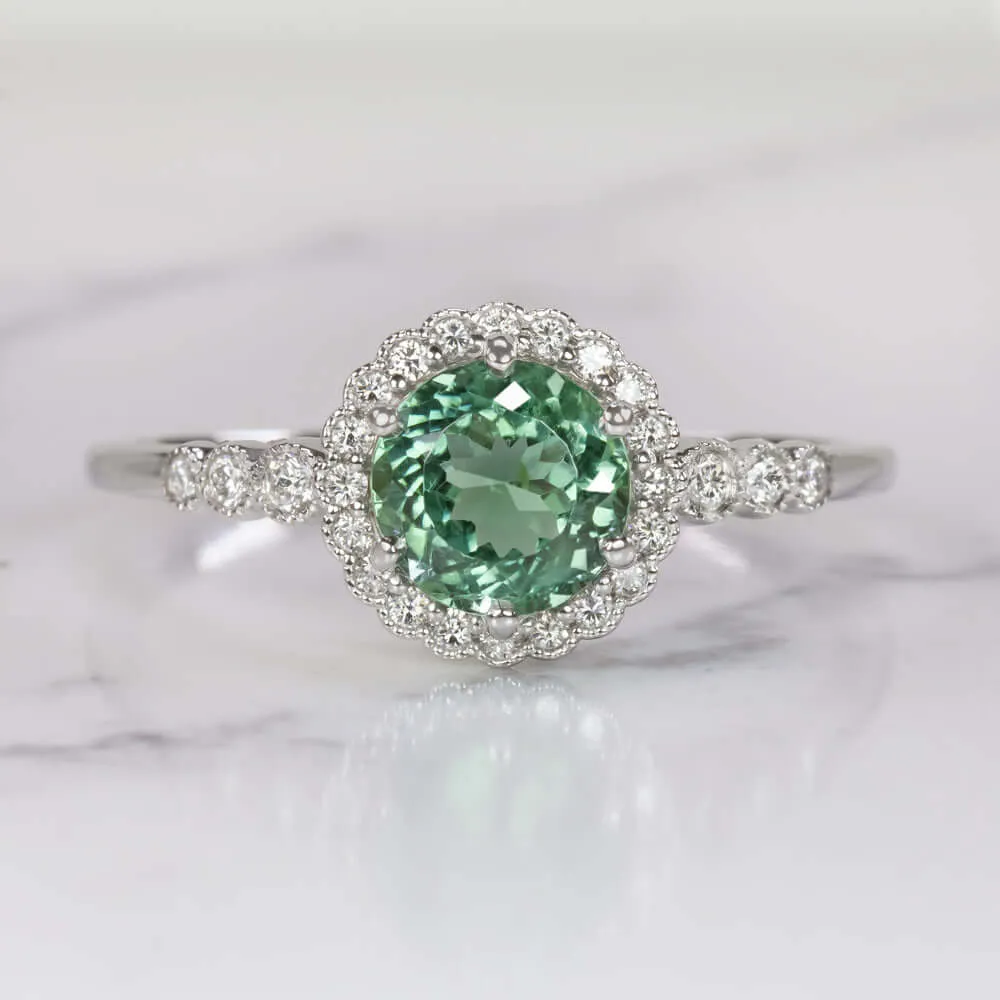 VINTAGE STYLE DIAMOND HALO SEMI-MOUNT ENGAGEMENT RING 6.5mm 1ct ROUND SETTING