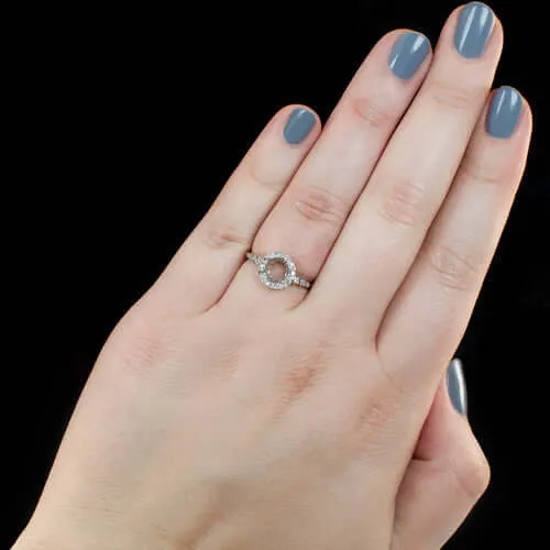 VINTAGE STYLE DIAMOND HALO SEMI-MOUNT ENGAGEMENT RING 6.5mm 1ct ROUND SETTING