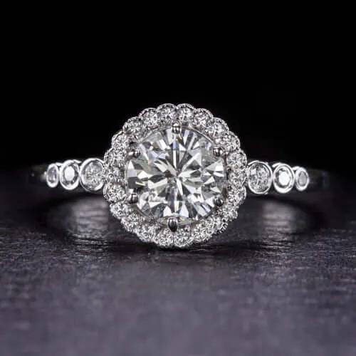 VINTAGE STYLE DIAMOND HALO SEMI-MOUNT ENGAGEMENT RING 6.5mm 1ct ROUND SETTING