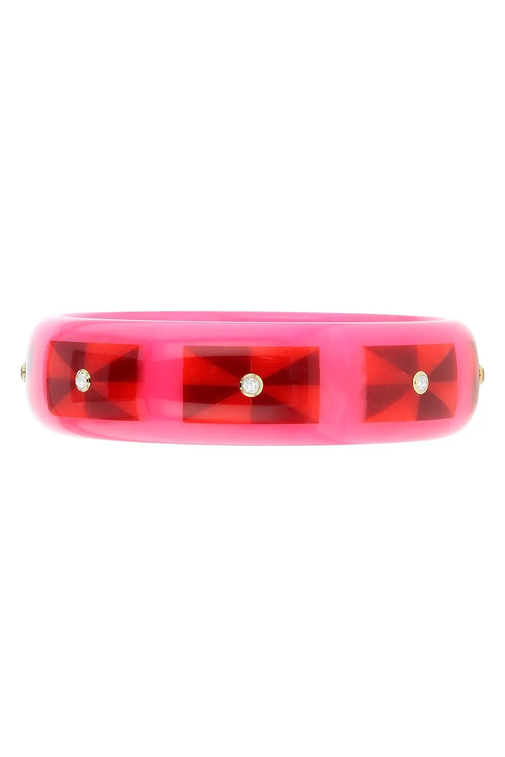 White Topaz Pink Red Bakelite Bangle