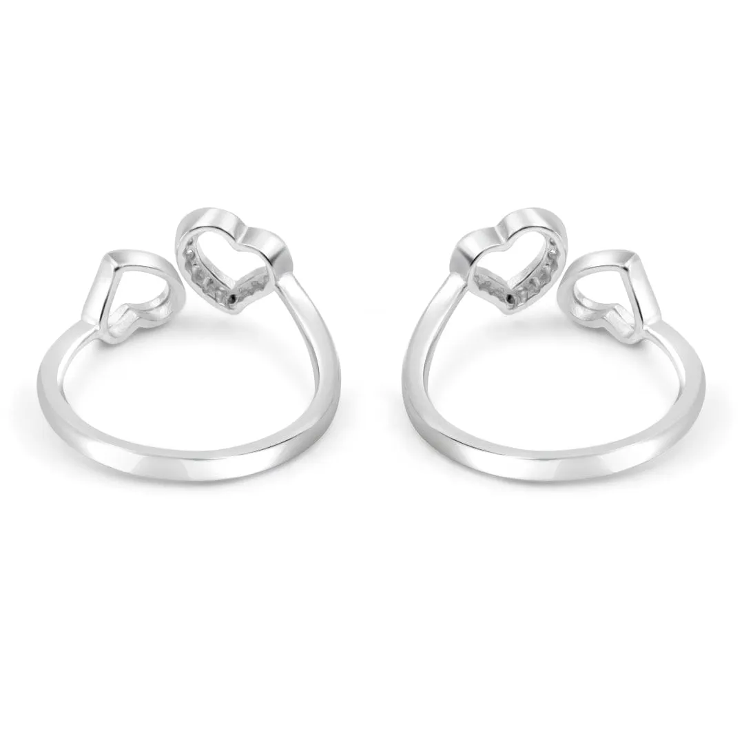 Zarkan The Twin Heart Silver Toe Rings
